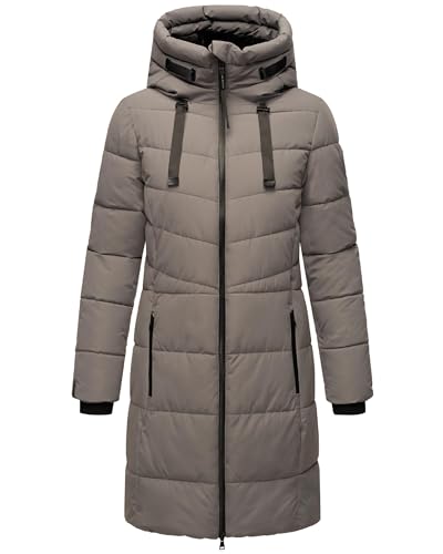 MARIKOO Damen Wintermantel warmer Steppmantel lang mit verstellbarer Kapuze und hohem Kragen Natsukoo XVI Grey Gr. 3XL von MARIKOO