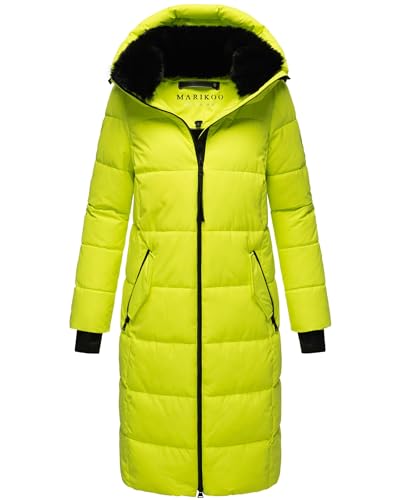 MARIKOO Damen Wintermantel Warmer Steppmantel lang wasserdicht mit abnehmbarem Kunstfellkragen Zuraraa XVI Neon Green Gr. M von MARIKOO