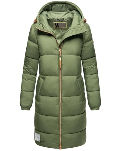 MARIKOO Damen Wintermantel warmer Steppmantel mit Kapuze und hochwertigen roséfarbenen Details und Kapuze Nomadiaa 16 Pine Olive Gr. XL von MARIKOO