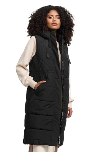 MARIKOO Damen Winterweste (XS-3XL) - Steppweste, lang, teils mit Magnetverschluss, verstellbare Kapuze, Warme Weste Frauen - N018 (XL, Schwarz) von MARIKOO