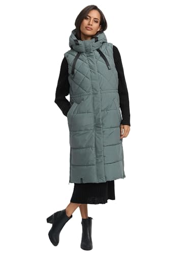 MARIKOO Damen Winterweste (XS-3XL) - Steppweste, lang, teils mit Magnetverschluss, verstellbare Kapuze, Warme Weste Frauen - N018 (XL, Stormy-Blue) von MARIKOO