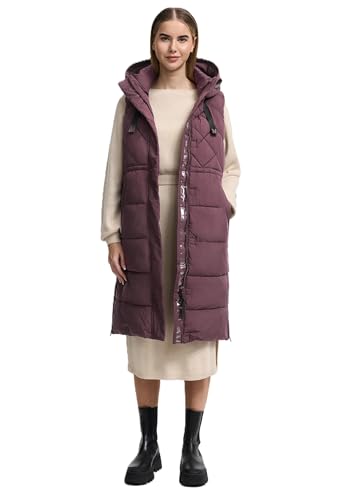 MARIKOO Damen Winterweste (XS-3XL) - Steppweste, lang, teils mit Magnetverschluss, verstellbare Kapuze, Warme Weste Frauen - N018 (XXL, Dusty-Plum) von MARIKOO