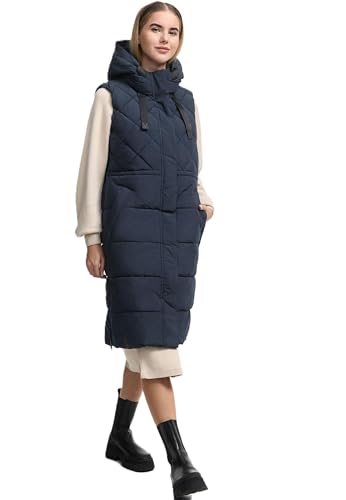 MARIKOO Damen Winterweste (XS-3XL) - Steppweste, lang, teils mit Magnetverschluss, verstellbare Kapuze, Warme Weste Frauen - N018 (XXL, Navy) von MARIKOO