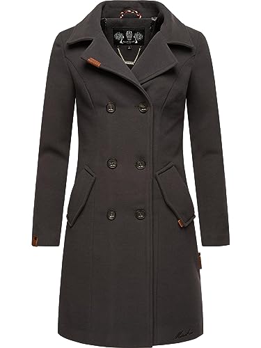 MARIKOO Damen Wollmantel Langer Trenchcoat mit Reversekragen Nanakoo Anthrazit Gr. S von MARIKOO