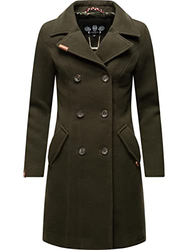 MARIKOO Damen Mantel in Wollmantel-Optik Langer Trenchcoat mit Reversekragen Nanakoo Dark Green Gr. 4XL von MARIKOO