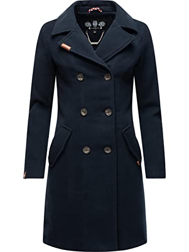 MARIKOO Damen Wollmantel Langer Trenchcoat mit Reversekragen Nanakoo Navy Gr. XL von MARIKOO