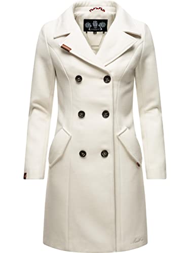 MARIKOO Damen Wollmantel Langer Trenchcoat mit Reversekragen Nanakoo Offwhite Gr. S von MARIKOO