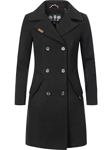 MARIKOO Damen Wollmantel Langer Trenchcoat mit Reversekragen Nanakoo Schwarz Gr. L von MARIKOO