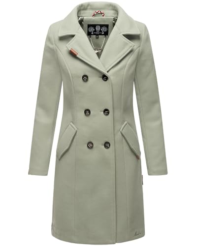 MARIKOO Damen Wollmantel Langer Trenchcoat mit Reversekragen Nanakoo Smokey Mint Gr. S von MARIKOO