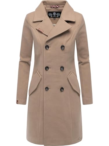 MARIKOO Damen Wollmantel Langer Trenchcoat mit Reversekragen Nanakoo Taupe Grey Gr. S von MARIKOO