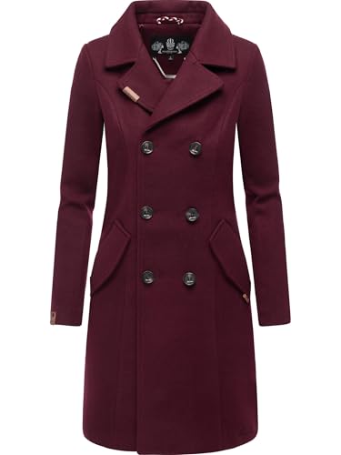 MARIKOO Damen Mantel in Wollmantel-Optik Langer Trenchcoat mit Reversekragen Nanakoo Wine Gr. L von MARIKOO