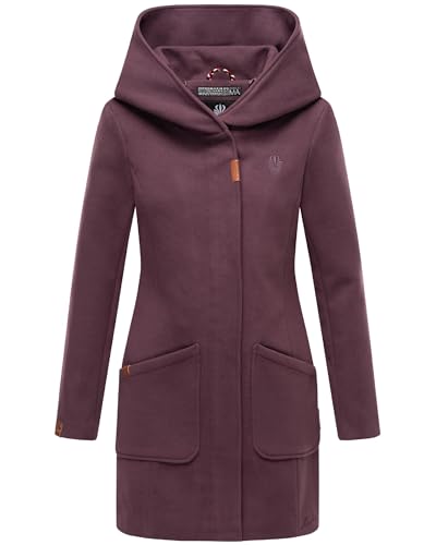MARIKOO Damen Mantel in Wolloptik Warmer Trenchcoat mit Kapuze Maikoo Dusty Plum Gr. L von MARIKOO