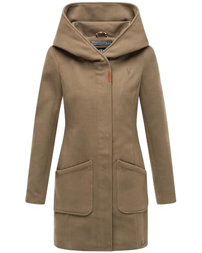 MARIKOO Damen Mantel in Wollmantel-Optik Warmer Trenchcoat mit Kapuze Maikoo Stone Brown Gr. XL von MARIKOO