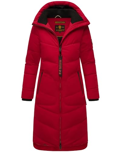 MARIKOO Damen langer Wintermantel warmer Steppmantel mit verstellbarer Kapuze Benikoo Deep Red Gr. XXL von MARIKOO