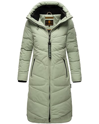 MARIKOO Damen langer Wintermantel warmer Steppmantel mit verstellbarer Kapuze Benikoo Smokey Mint Gr. S von MARIKOO