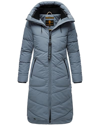 MARIKOO Damen langer Wintermantel warmer Steppmantel mit verstellbarer Kapuze Benikoo Stormy Blue Gr. S von MARIKOO