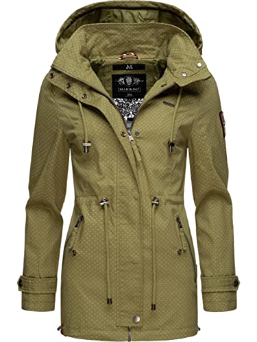 MARIKOO Damen leichte Übergangsjacke Baumwoll-Parka mit Kapuze Nyokoo Green Dots Gr. S von MARIKOO