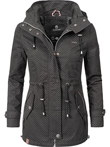 MARIKOO Damen leichte Übergangsjacke Baumwoll-Parka mit Kapuze Nyokoo Schwarz Dots Gr. L von MARIKOO
