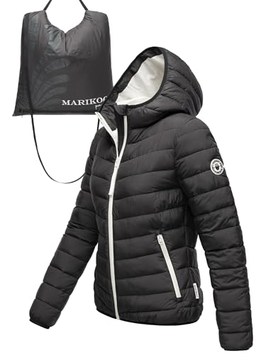 MARIKOO Damen leichte Übergangsjacke Kurze Steppjacke mit innen eingenähter Tragetasche zum einfachen Verstauen und praktischem Umhängen der Jacke Pack Mich EIN Black Gr. XL von MARIKOO