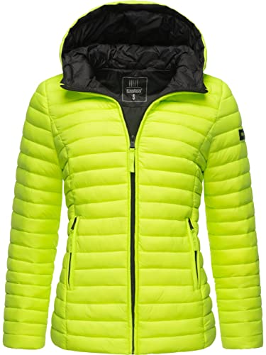 MARIKOO Damen leichte Übergangsjacke Steppjacke mit Kapuze Asraa Neon Green Gr. S von MARIKOO