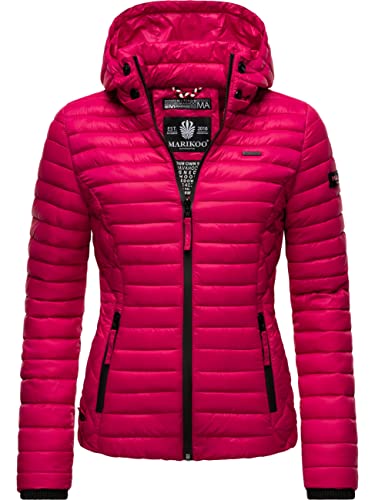 MARIKOO leichte Damen Übergangsjacke kurz mitteldick gefütterte Steppjacke mit Kapuze Samtpfote Fuchsia Gr. S von MARIKOO