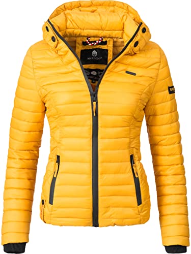 MARIKOO Damen leichte Übergangsjacke Steppjacke mit Kapuze Samtpfote Gelb Gr. L von MARIKOO