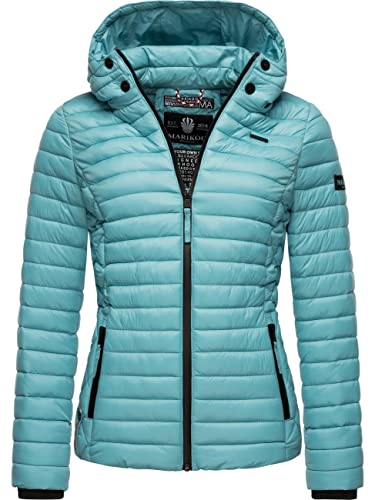 MARIKOO Damen leichte Übergangsjacke Steppjacke mit Kapuze Samtpfote Misty Blue Gr. S von MARIKOO