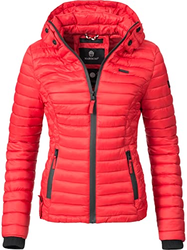 MARIKOO Damen leichte Übergangsjacke Steppjacke mit Kapuze Samtpfote Rot Gr. XXL von MARIKOO