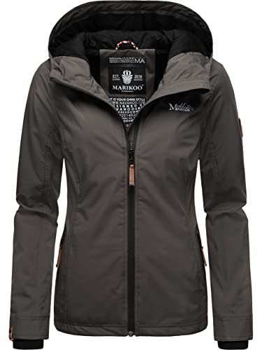 MARIKOO leicht gefütterte Damen Übergangsjacke kurz Outdoor-Jacke mit Jersey-Innenfutter und großer Kapuze Brombeere Anthracite Gr. XXL von MARIKOO