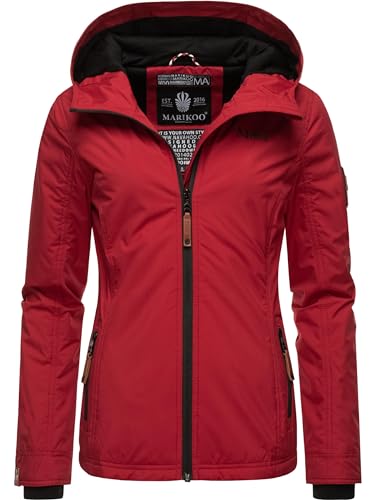 MARIKOO leichte Damen Übergangsjacke kurz Outdoor-Jacke mit Jersey-Innenfutter und großer Kapuze Brombeere Dark Red Gr. L von MARIKOO