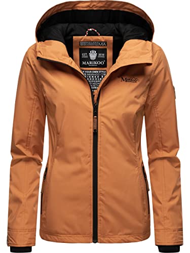 MARIKOO leicht gefütterte Damen Übergangsjacke kurz Outdoor-Jacke mit Jersey-Innenfutter und großer Kapuze Brombeere Rusty Cinnamon Gr. S von MARIKOO