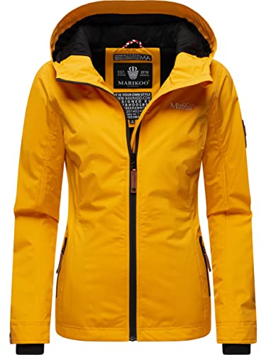 MARIKOO leichte Damen Übergangsjacke kurz Outdoor-Jacke mit Jersey-Innenfutter und großer Kapuze Brombeere Yellow Gr. M von MARIKOO