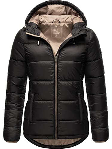 MARIKOO Damen leichte Winterjacke Steppjacke mit Kapuze Leandraa Black Gr. 34 von MARIKOO