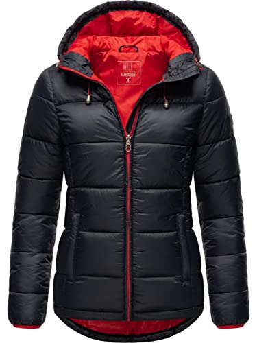 MARIKOO Damen leichte Winterjacke Steppjacke mit Kapuze Leandraa Navy Gr. 40 von MARIKOO