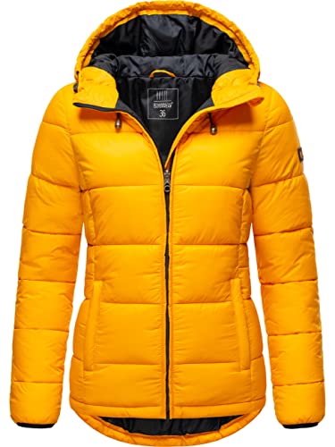 MARIKOO Damen leichte Winterjacke Steppjacke mit Kapuze Leandraa Yellow Gr. 36 von MARIKOO