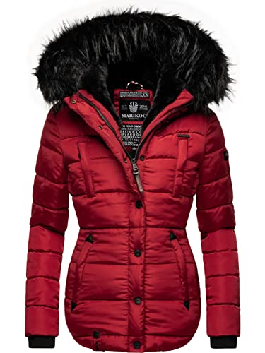 MARIKOO Damen warme Winter Steppjacke Lotusblüte Blood Red Gr. XL von MARIKOO