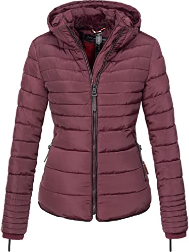 MARIKOO Damen warme Winter Steppjacke mit Kapuze Amber Weinrot Gr. L von MARIKOO