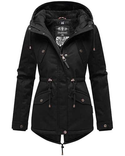 MARIKOO Damen warme Winterjacke mit kuscheliger Verstellbarer Kapuze Manolya Black with Black fur Gr. XXL von MARIKOO