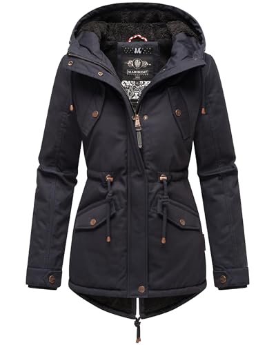 MARIKOO Damen warme Winterjacke mit kuscheliger Verstellbarer Kapuze Manolya Blue with Black fur Gr. S von MARIKOO