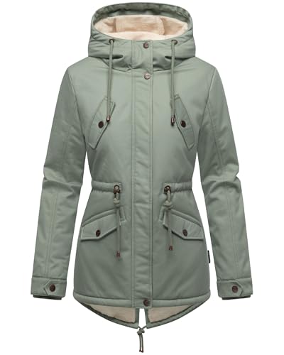 MARIKOO Damen warme Winterjacke mit kuscheliger Verstellbarer Kapuze Manolya Smokey Mint Gr. M von MARIKOO