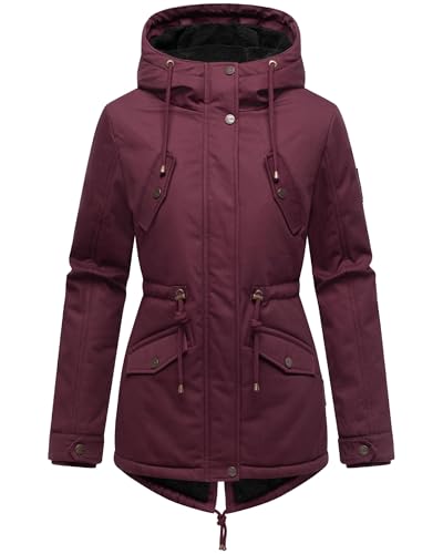 MARIKOO Damen warme Winterjacke mit kuscheliger Verstellbarer Kapuze Manolya Wine with Black fur Gr. L von MARIKOO