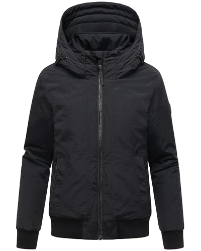 MARIKOO Damen warme Winterjacke wasserdicht Funktionsjacke mit Rippstrick-Details und großer Kapuze Mooni 16 Black Gr. XS von MARIKOO