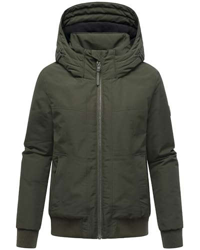 MARIKOO Damen warme Winterjacke wasserdicht Funktionsjacke mit Rippstrick-Details und großer Kapuze Mooni 16 Dark Olive Gr. XL von MARIKOO