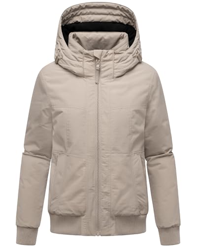 MARIKOO Damen warme Winterjacke wasserdicht Funktionsjacke mit Rippstrick-Details und großer Kapuze Mooni 16 Light Taupe Gr. L von MARIKOO