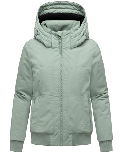 MARIKOO Damen warme Winterjacke wasserdicht Funktionsjacke mit Rippstrick-Details und großer Kapuze Mooni 16 Smokey Mint Gr. M von MARIKOO