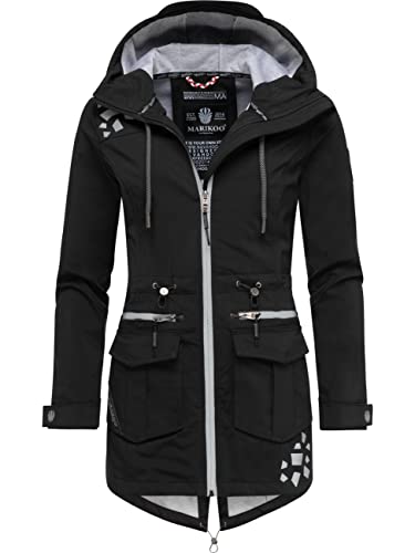 MARIKOO Damen wasserdichter Softshellmantel Softshelljacke Outdoorjacke Übergangsjacke Parka Kapuze Ulissaa Black Gr. S von MARIKOO