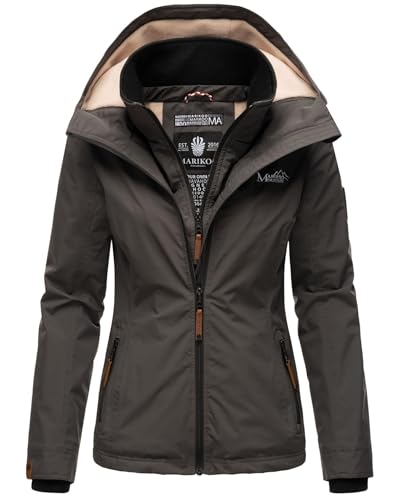 MARIKOO Designer Damen Übergangs Jacke leicht gefüttert Kapuze kurz B659 [B659-Erdbeer-Anthrazit-Gr.XS] von MARIKOO
