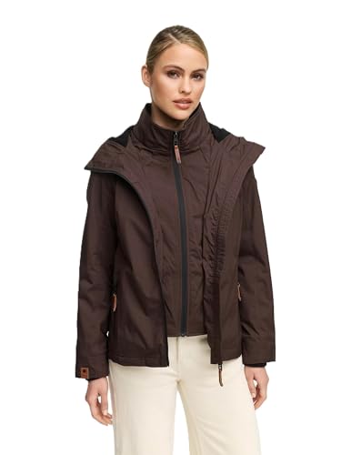 MARIKOO Designer Damen Übergangs Jacke leicht gefüttert Kapuze kurz B659 [B659-Erdbeer-Dark-Choco-Gr.L] von MARIKOO