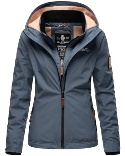 MARIKOO Designer Damen Übergangs Jacke leicht gefüttert Kapuze kurz B659 [B659-Erdbeer-Dusty-Blue-Gr.XL] von MARIKOO