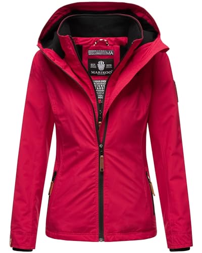 MARIKOO Designer Damen Übergangs Jacke leicht gefüttert Kapuze kurz B659 [B659-Erdbeer-Fuchsia-Gr.S] von MARIKOO